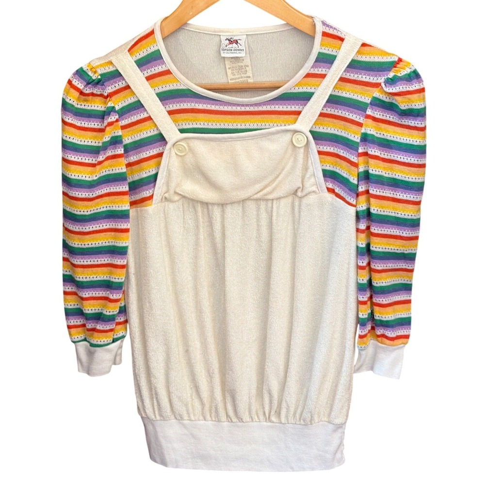 Vintage Topson Downs Knit Top Rainbowcore Kidcore Whimsical Retro 80s Striped L